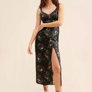 Urban Outfitters Black Floral Cat Midi Dress